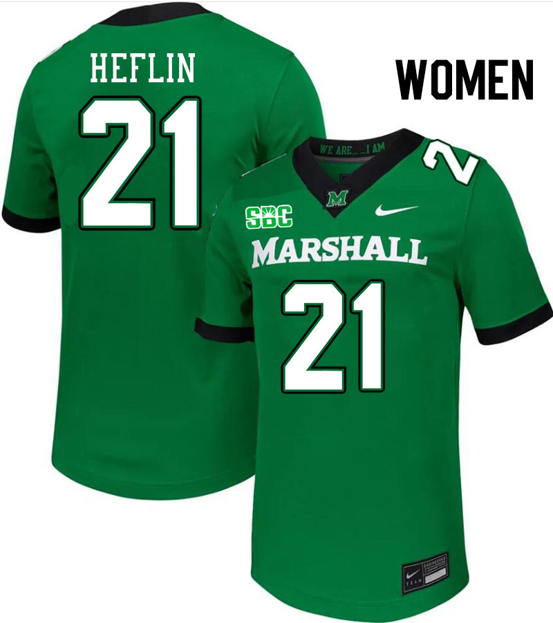 Women #21 Ashton Heflin Marshall Thundering Herd SBC Conference College Football Jerseys Stitched-Gr
